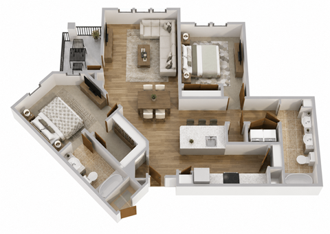 Floor plan for 3 beds, 2 baths, 1370 sqft